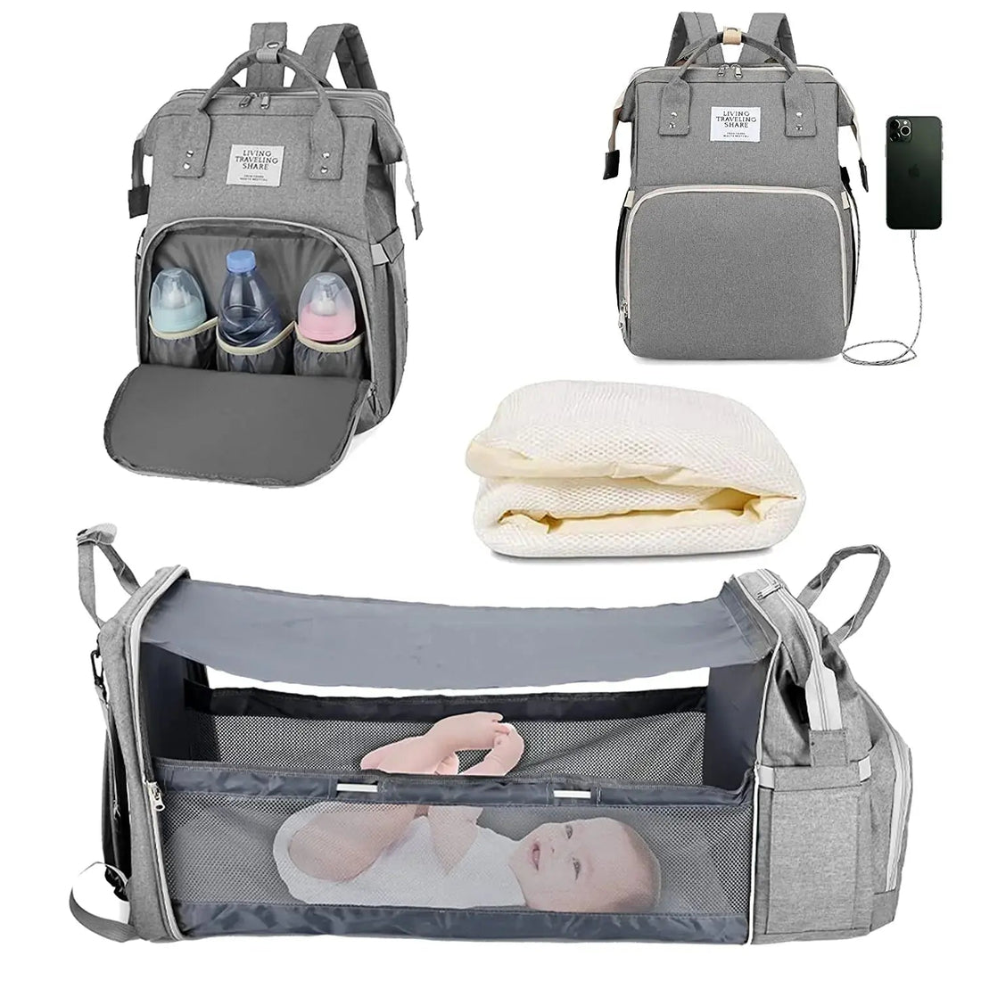 Multi-purpose baby outing bag and portable changing bassinet