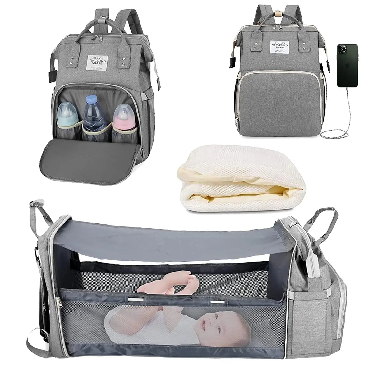 Multi-purpose baby outing bag and portable changing bassinet