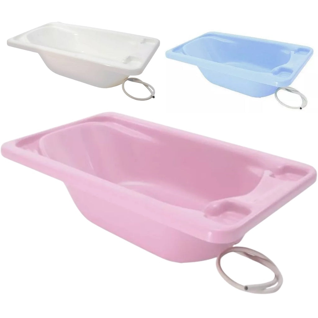 Pastel plastic baby bath tub with drain plug